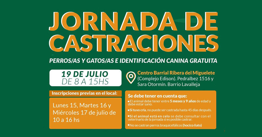 Castraciones gratuitas en el Centro Barrial Ribera del Miguelete