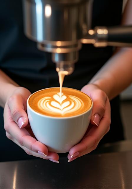 Barista concentrado creando arte latte