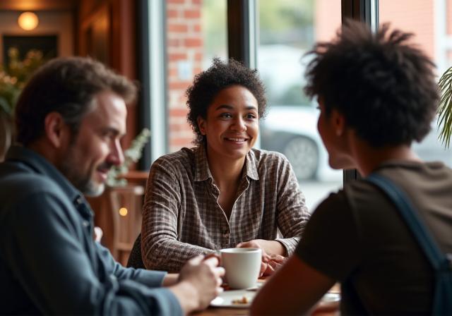 Clientes disfrutando de su café en una mesa