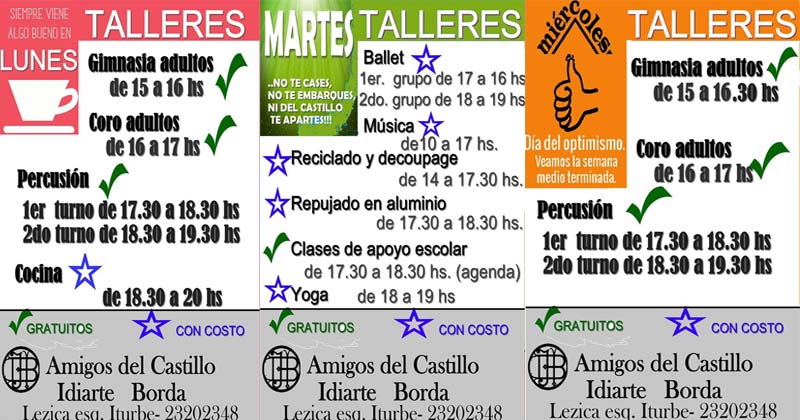 talleres castillo lunes martes miercoles