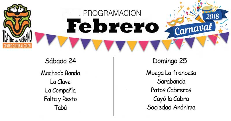 Carnaval 2018 programacion sabado 24 y domingo 25