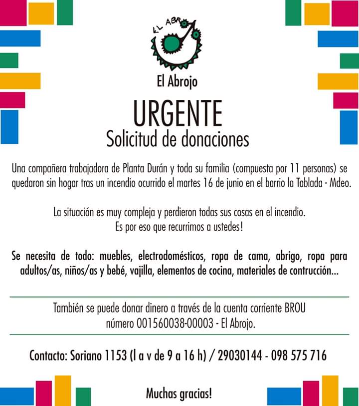 afiche el abrojo donaciones tras incendio